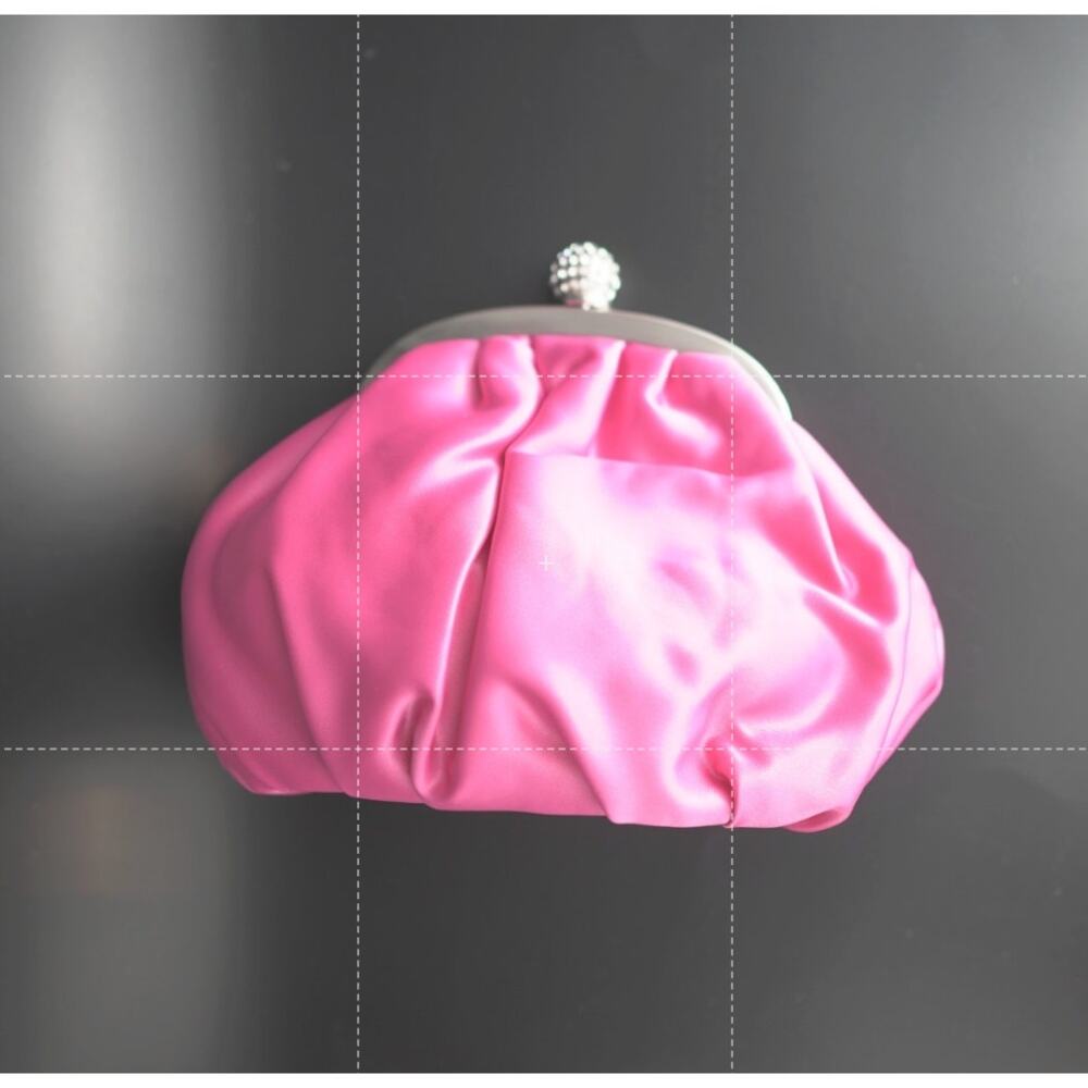 Pink Satin Clutch NWT Jeweled Handle Crossbody Chain Glam Bag - Picture 5 of 9